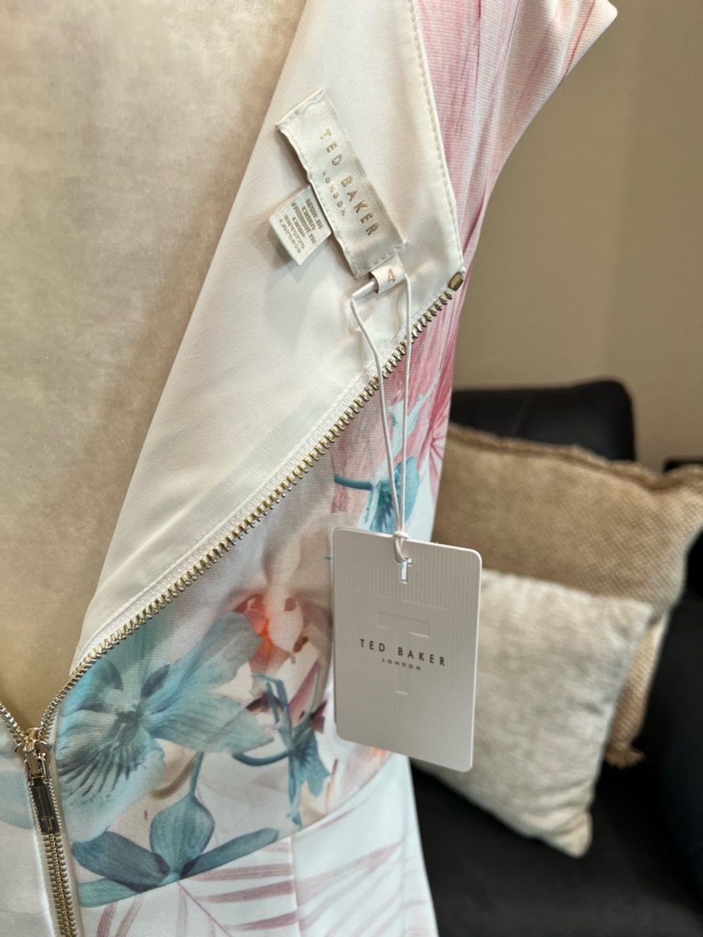 Ted Baker Cream Midi Dress with Pink and Blue Floral Print - Picture 6 of 6